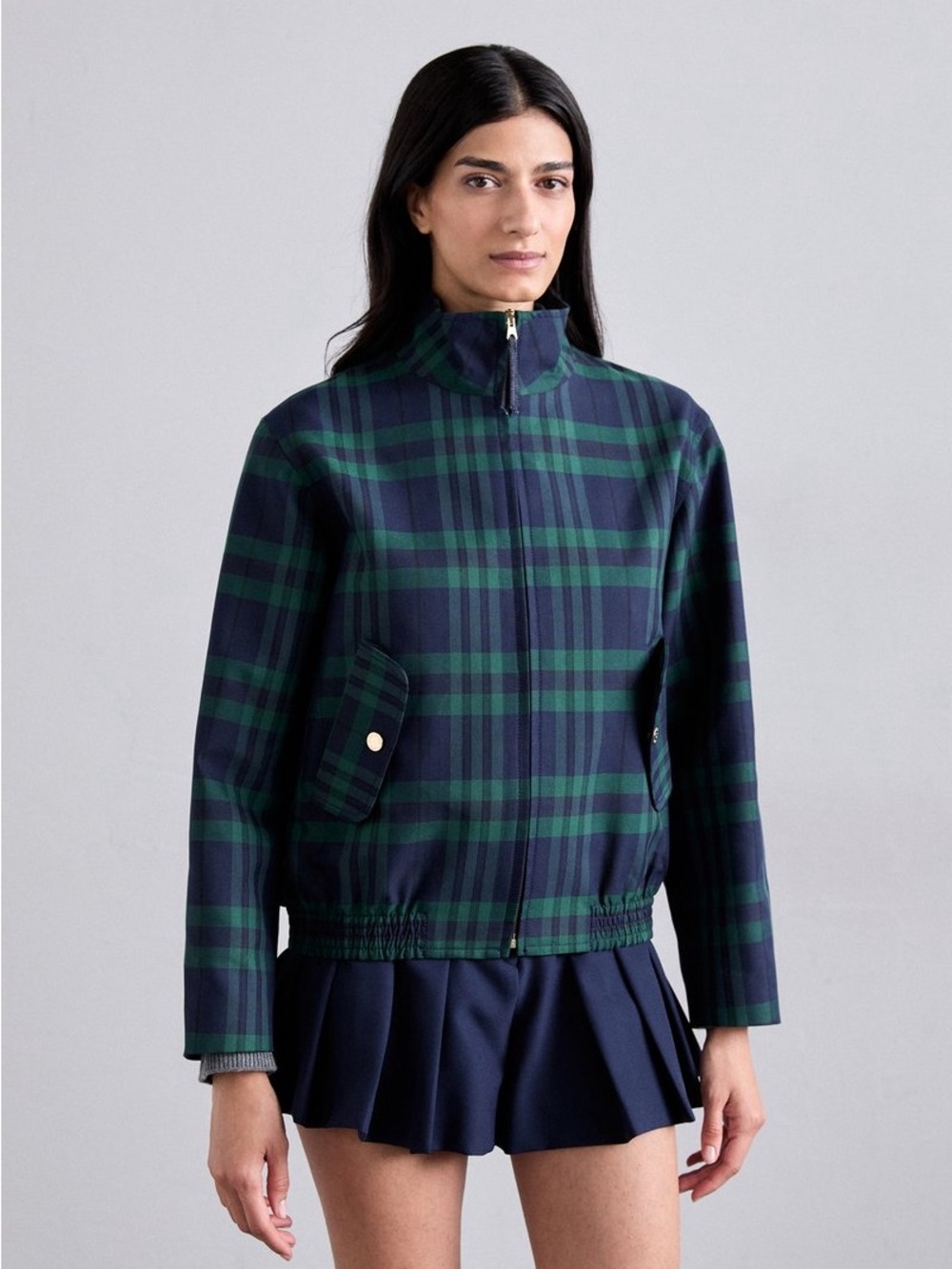 Sandro Women's Green Checked Bomber Jacket